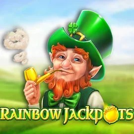 Rainbow Jackpots slot logo by Red Tiger Gaming at Rocket Riches Casino